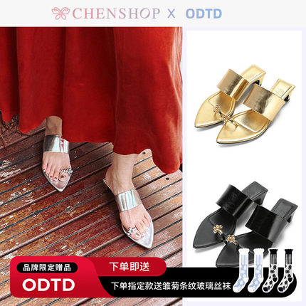 ODTD时尚尖头小猫跟夹脚拖鞋装凉鞋高跟鞋女士CHENSHOP设计师品牌