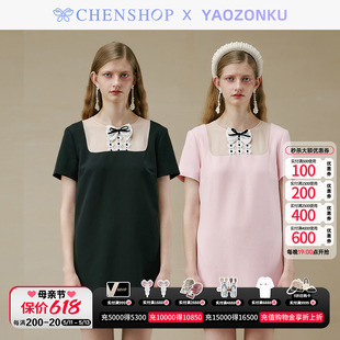 气质蕾丝领结直身连衣裙小众百搭CHENSHOP设计师品牌 YAOZONKU时尚