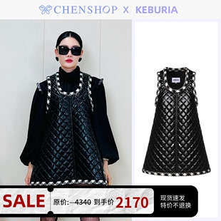 连衣裙百搭CHENSHOP设计师品牌 KEBURIA时尚 简约格纹拼接绗缝无袖
