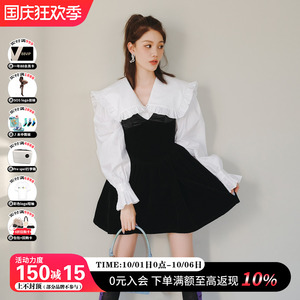 CHENSHOP设计师品牌ESTER HSU娃娃领荷叶边袖衬衫半裙V领小黑裙