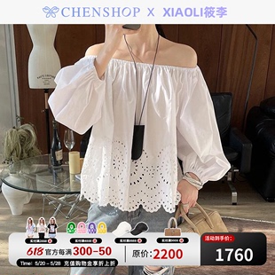 CHENSHOP设计师品牌 百搭款 刺绣上衣衬衫 XIAOLI筱李甜美白色灯笼袖