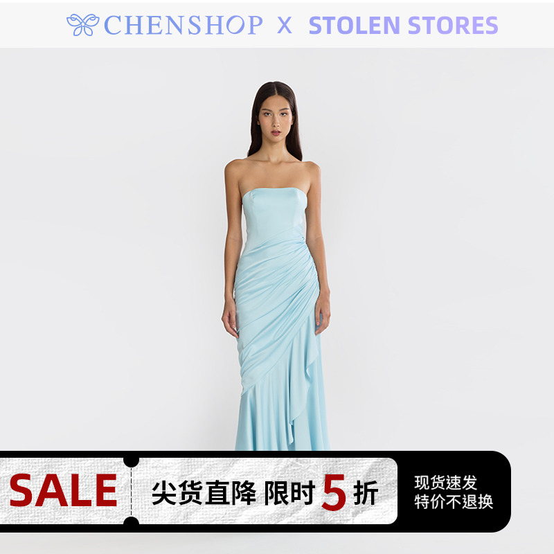 秋冬抹胸紧身荷叶裙摆连衣裙