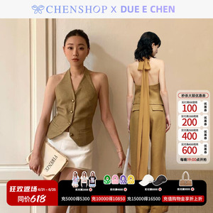 due e chen挂脖长飘带毛呢马甲精纺直筒裤百搭CHENSHOP设计师品牌