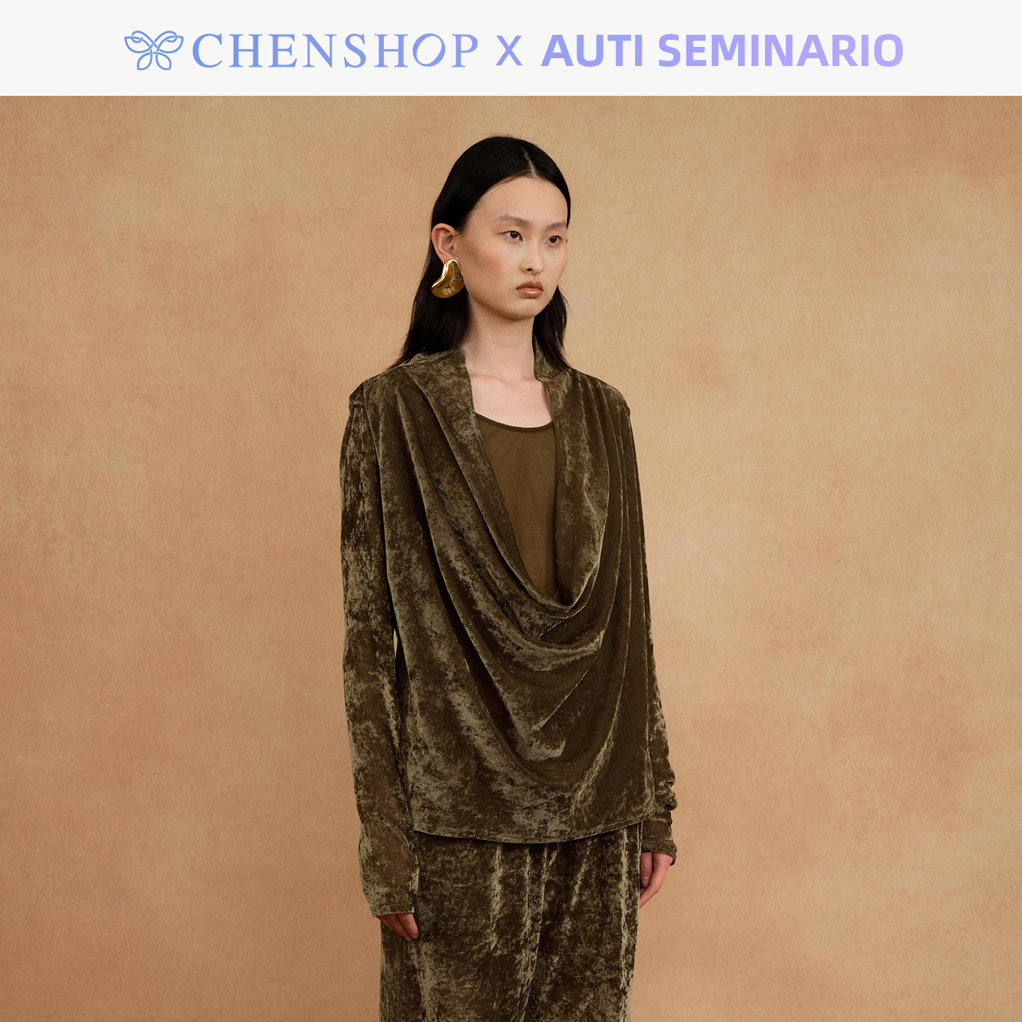 AUTISEMINARIO植绒双层垂荡上衣