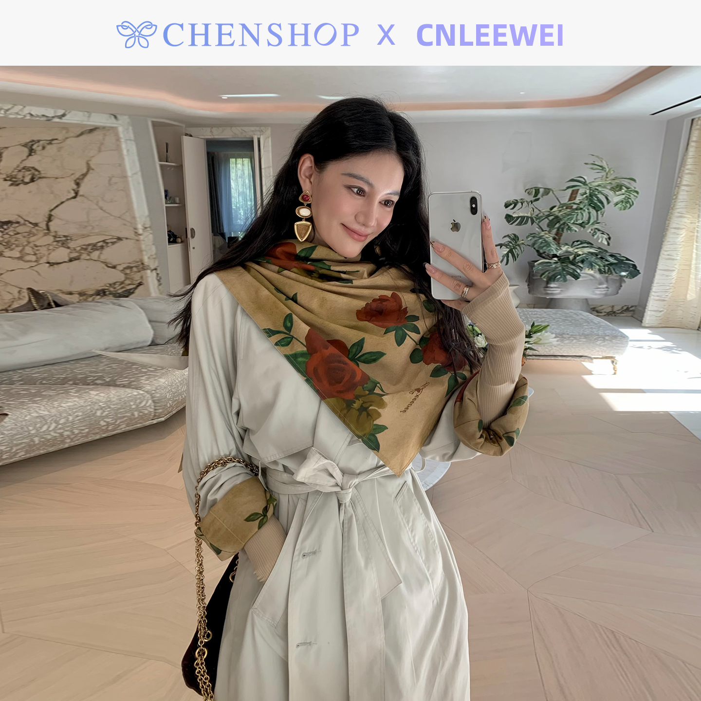 CNLEEWEI可拆三角巾夹棉风衣外套