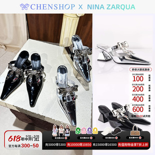 Nina Zarqua时尚 甜美爱心镶钻蝴蝶结包头高跟半拖CHENSHOP设计师