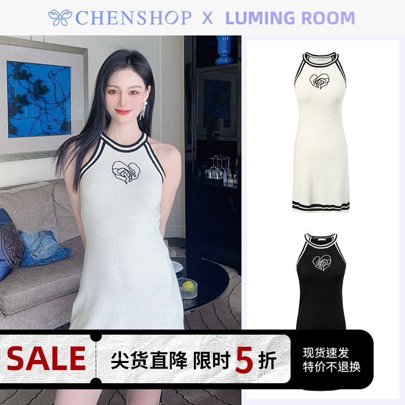 LUMING ROOM时尚甜美玫瑰紧身挂脖打底连衣裙CHENSHOP设计师品牌