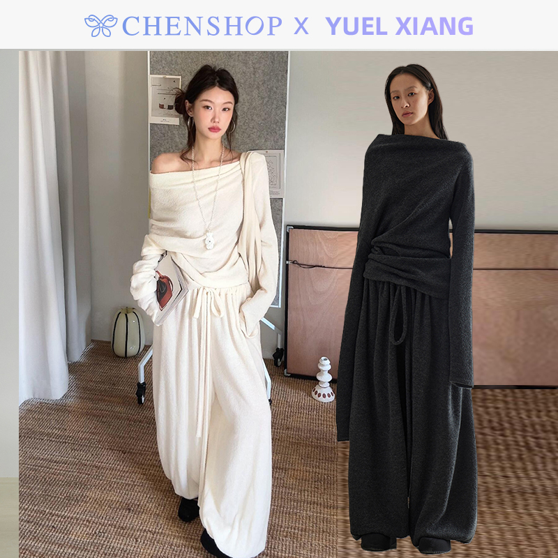 不对称颗粒羊毛上衣空气褶皱长裤