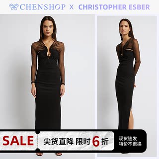 CHRISTOPHER ESBER黑色网纱长袖收腰连衣裙CHENSHOP设计师品牌