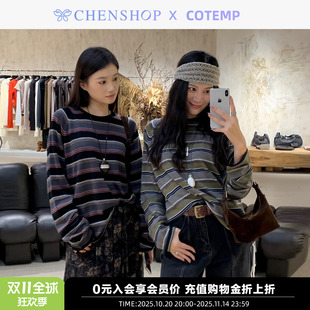 上衣CHENSHOP设计师买手店 针织T恤长袖 COTEMP秋冬新款 条纹插肩袖