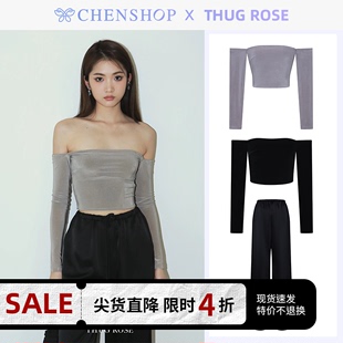 CHENSHOP设计师品牌THUG 新品 ROSE黑灰一字肩紧身上衣阔腿裤