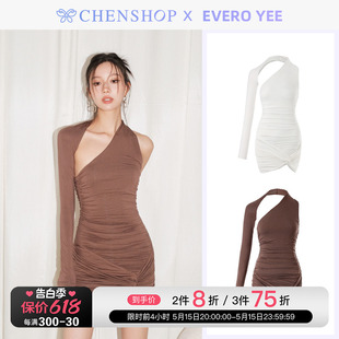 连衣裙小众百搭CHENSHOP设计师品牌 甜美斜肩连袖 EveRo Yee时尚