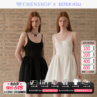 ESTER CHENSHOP设计师品牌 缎面塑身迷你吊带裙连衣裙修身 HSU时尚