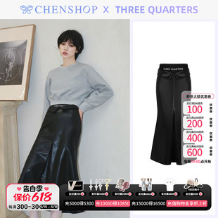 翻腰头拼接织带鱼尾裙百搭CHENSHOP设计师品牌 THREE QUARTERS时尚