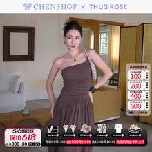 THUG ROSE时尚简约斜肩抽褶希腊式连身裙百搭CHENSHOP设计师品牌