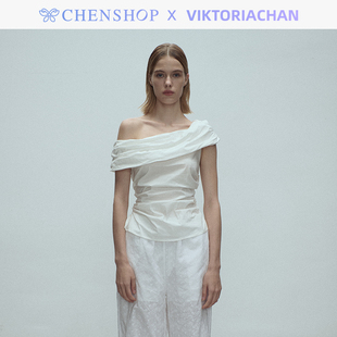 白色一字肩上衣小众百搭女CHENSHOP设计师买手店 VIKTORIACHAN时尚