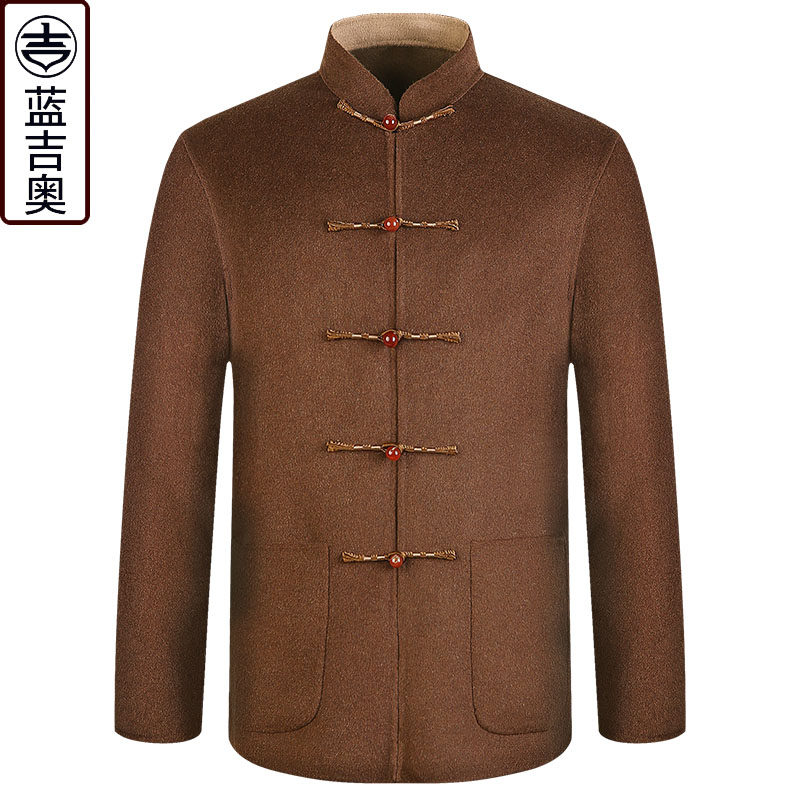双面羊毛呢唐装男春季中山装华服爸爸爷爷禅意喝茶服居士服中国风,男装,唐装,淘宝优惠券,粉丝福利购,淘宝优惠卷