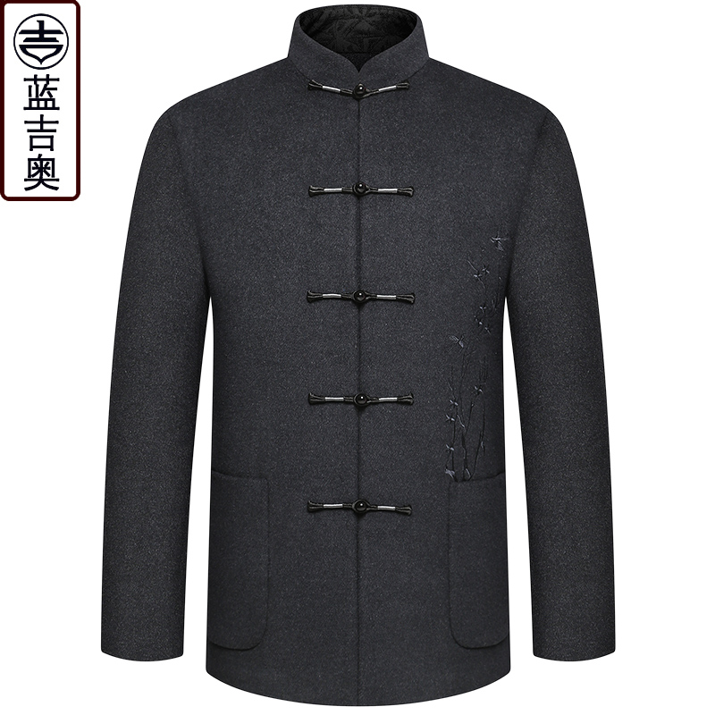 高端羊毛呢唐装男春季中山装中式男装爸爸爷爷中老年人中国风外套