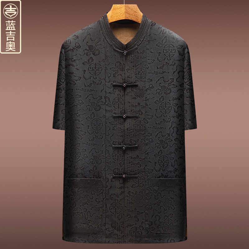 中年男士香云纱唐装桑蚕丝上衣夏