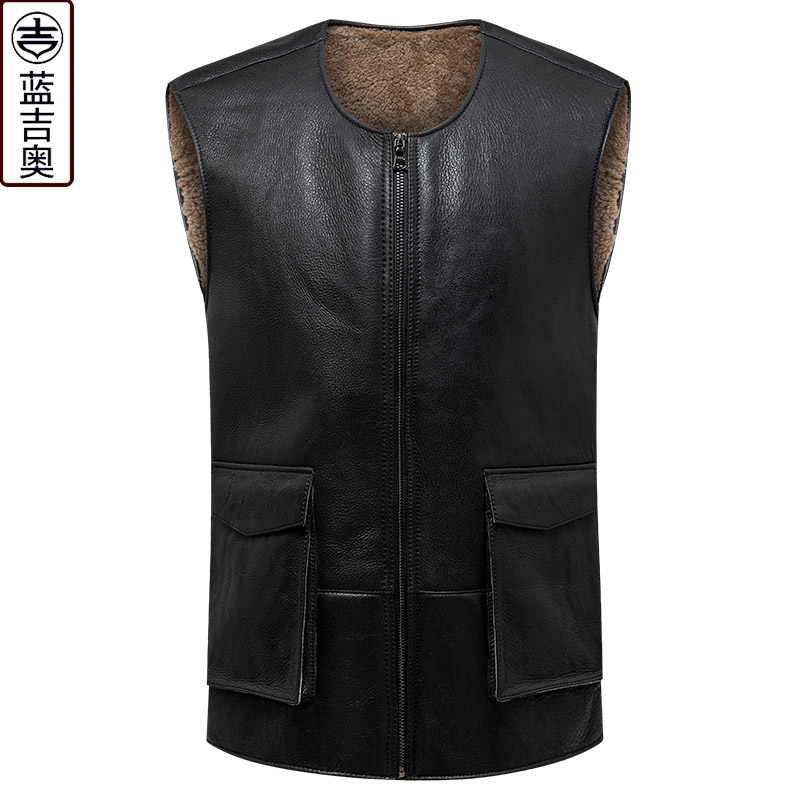 真皮马甲冬季加厚中老年爸爸