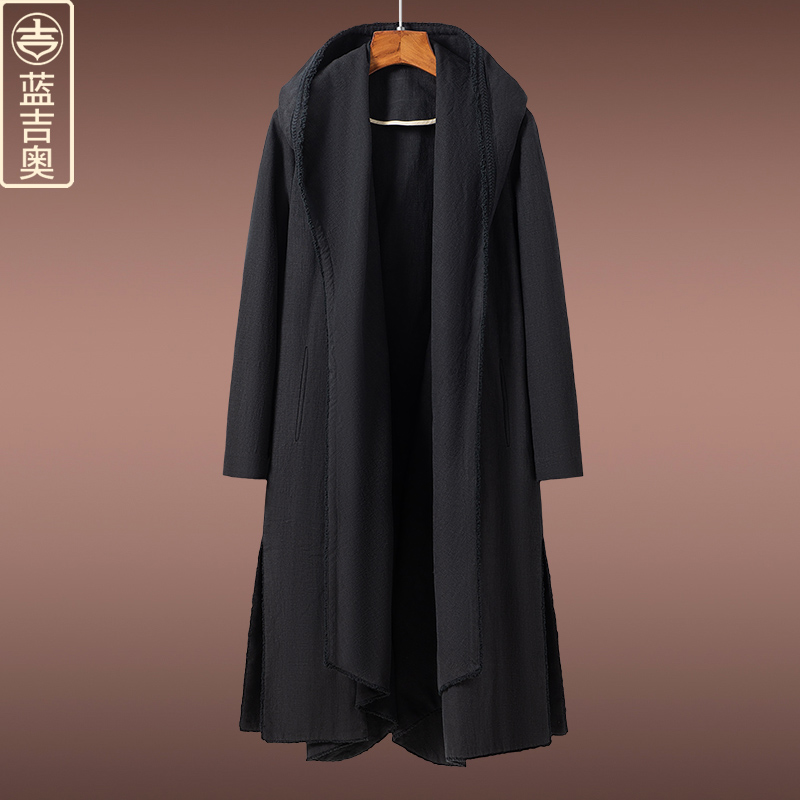 中青年男士中国风连帽中长款风衣