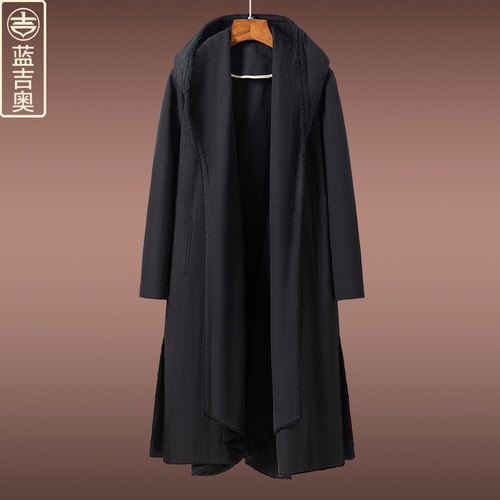 中青年男士中国风连帽中长款风衣