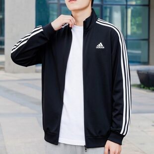 阿迪达斯黑色夹克男春季新款休闲梭织上衣运动服复古外套男H46099