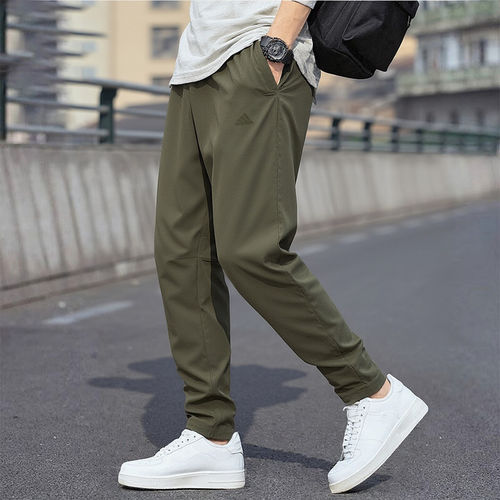 阿迪达斯薄款裤子男夏季新款绿色美式工装速干休闲冰丝长裤IP3976