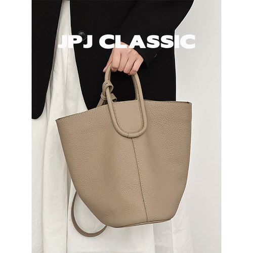 jpjclassic头层牛皮通勤水桶包