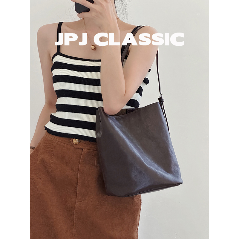 jpjclassic植鞣牛皮水桶包女慵懒风单肩斜挎包百搭通勤包腋下包