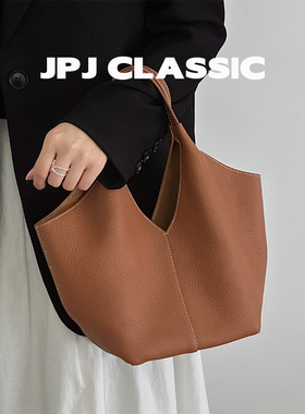 jpjclassic头层牛皮菜篮子手提单肩斜挎托特包百搭软包水桶包通勤