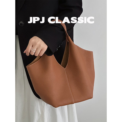 头层牛皮菜篮子手提单肩斜挎托特