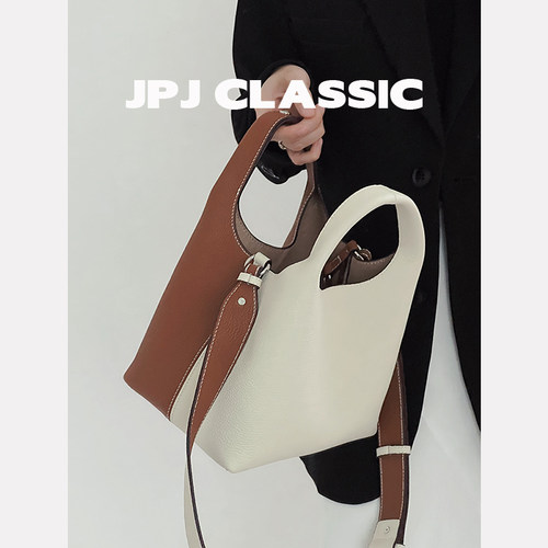 jpj头层牛皮菜篮子包水桶包百搭