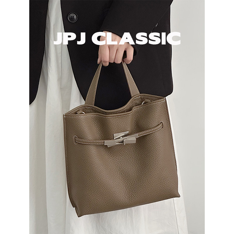 jpjclassic头层荔枝纹牛皮凯莉包女单肩斜挎通勤城市风软包托特包