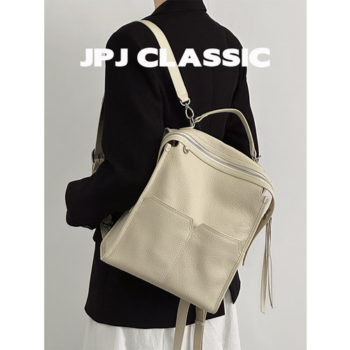 jpjclassic头层牛皮荔枝纹双肩包