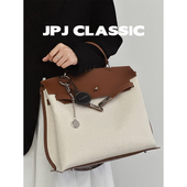 jpjclassic凯莉包休闲风手提包棉麻通勤包百搭大容量旅游包