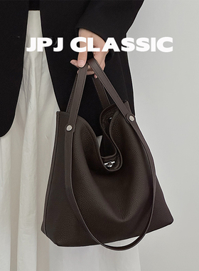 jpjclassic头层牛皮菜篮子手提包女单肩斜挎水桶包慵懒通勤软包