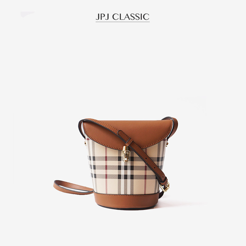 jpj格子包女2020新款撞色水桶包单肩斜挎迷你小包包时尚百搭洋气