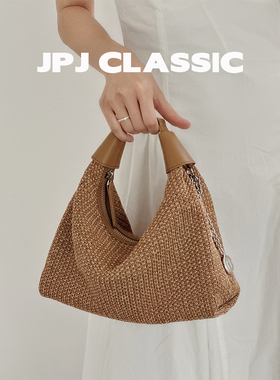 jpjclassic草编包女单肩斜挎饺子包百搭可爱手腕包旅游小包度假