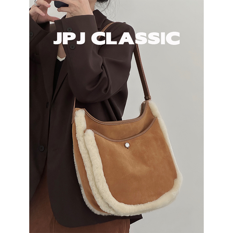 jpj毛毛包通勤磨砂牛皮马鞍包
