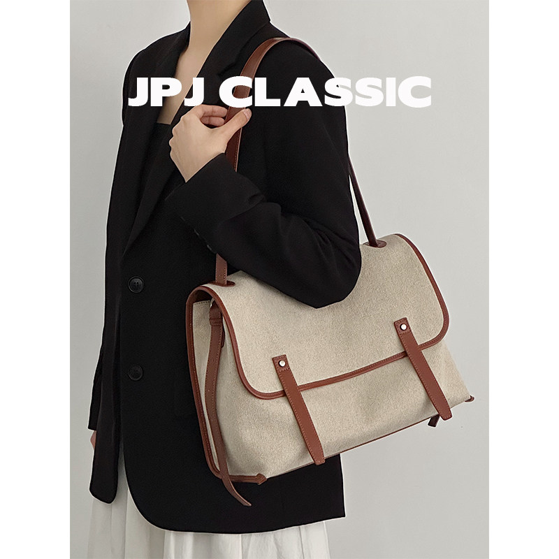 jpjclassic棉麻系列慵懒风托特包女单肩斜挎通勤包软包百搭邮差包