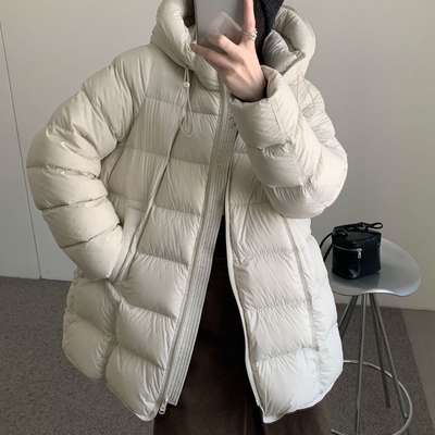 韩系简约泡芙羽绒服中长款