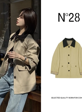 2026春季新款撞色风衣外套格子复古英伦风中长款经典轻奢风上衣女