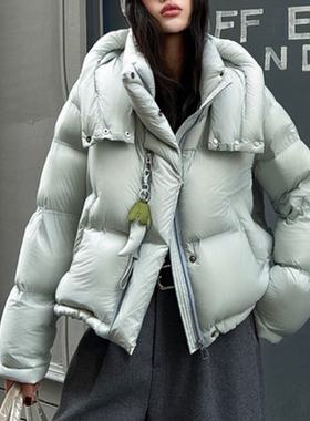 90白鸭绒羽绒服女连帽面包服小个子韩版外套短款小辣椒泡芙袄子