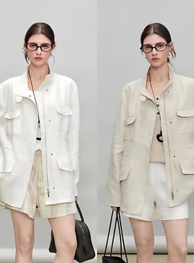 2026春季新款老钱风夹克女大牌极简立体工装LP经典猎装亚麻外套潮