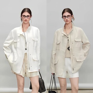 2026春季新款老钱风夹克女大牌极简立体工装LP经典猎装亚麻外套潮