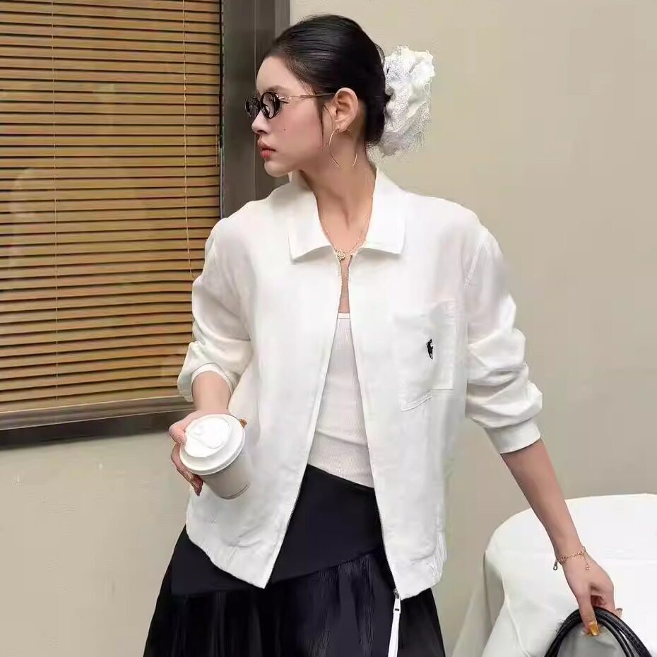 2026春季新款100%亚麻简约纯色短款外套女翻领修身显瘦休闲上衣潮