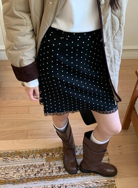 DS  氛围单品 波点蕾丝花边高腰A字半身短裙女