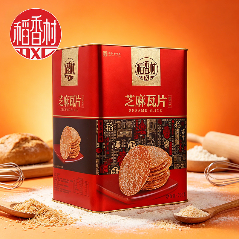 稻香村芝麻瓦片700g礼盒铁盒装传统糕点手工制作中式零食送礼佳品