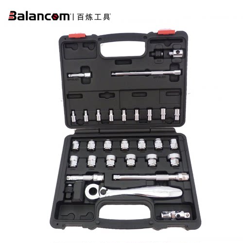 BALANCOM百炼工具31件套高扭力棘轮扳手短套筒组套装薄壁扳手